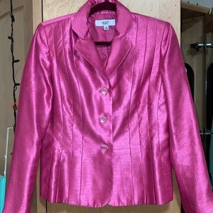 Sz 8 Shiny Hot Pink 2pc Skirt Suit Set